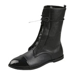 New Large-Size Female Boots English Flying Autumn And Winter New Products And Leisure Boots Tie Splicing Short Martin Boots HZ0115