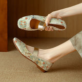 New Chinese Style Women's Shoes Embroidery Shoes Embroidery Square Shallow Flat Bottom Mary Jane Single Shoes HZ0115