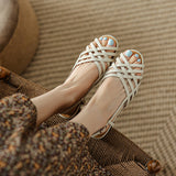 Summer 2025 Rome Braided Sandals Women Retro Wind Flat Base Soft Bottom White Low-Heeled Hollow Fish Mouth Shoes HZ0115