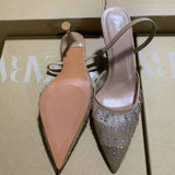 Spring New Products 2025 French Pointed High-Heeled Shoes Apricot-Color Net Sand Drill After The Stumbling Banding And Fine And Cool HZ0115