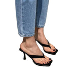 Flip-Flops Women's 2025 Summer New Square Head Net Red Sexy Fine Heeled Rice White High Heels HZ0115