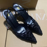 ZAJ2025 Autumn New Stumbling Temperament Fine Heel Shoes Tip Embroidery Bead Mesh Sandals HZ0115