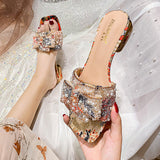 Pearl Slippers Women's Summer Wear Out Coarse Heel Flowers With Fashion Water Drill Cool Slippers Large Size Women's Shoes 41 Yards HZ0115