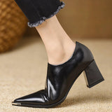 French Temperament With Comfortable Side Zipper Is Not Tired British Style Retro Leather Shoes Tips Deep Mouth Coarse Single Shoes HZ0115