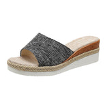 Large-Size 2025 New Pine Cake Heel Toe Cool Slippers Cloth One-Word Drag Cloth Women's Shoes HZ0115