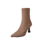 Apricot Short Boots Women Autumn And Winter Commute High And Bare Boots Korean Version Of Thin Skinny Boots Tips And Elastic Socks Boots HZ0115