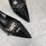 High-Heeled Shoes Design Sense Of Niche Temperament Rivet Patent Leather Kitten With A Word Buckle With Head Sandals HZ0115