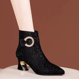 Sharp-Headed Short Boots Women 2025 Autumn And Winter New Temperament Of The Water Drill Rough And Women's Boots High-End Cheongsam Fashion Boots HZ0115