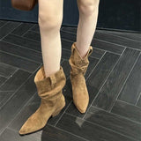 Autumn/Winter 2025 New Velvet Head Thick And Short Boots In The Boots High Heap Pile Of Western Cowboy Boots HZ0115
