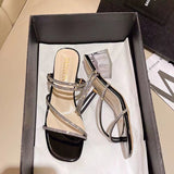 Two Wearing Cold Slippers Women's Summer Wear 2025 New Water Drill Fairy Crystal Coarse Sandals Net Red High Heels HZ0115