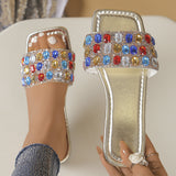 Large-Size Slippers Women Wear The New Summer 2025 Summer New Fashion Water Drill Square Beach Cold Slippers Women HZ0115
