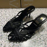 ZA Home 2025 New Women's Shoes French Retro Pointed In The Fashion Soft Leather Niche Design Feel Cat And Sandals Women HZ0115