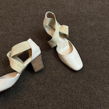 New Retro Ballet High Heel Children Thick Heel Cross-Lace Hollow Casual Head Sandals HZ0115