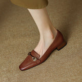 Retro Single Shoes Small Square Heel In The Heel Autumn New Ladies Soft Leather Shoes Women's Shoes HZ0115