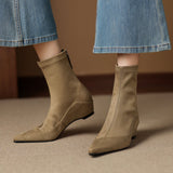Sharp-Headed Velvet Zippered Elastic Boots Women's New Thin Boots In The Raised Short Boots HZ0115