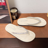 Word Slippers Women 2025 Summer New Large-Size Flat-Bottomed Toes Fashion Outside The Water Drilling Cold Slippers HZ0115