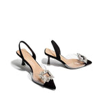 Summer New Fashion Water Drill Side Buckle Transparent Belt Splicing Tip Head Thin Heel Sandals Women's Shoes HZ0115