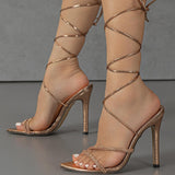 Diamond Decoration Cross-Legged With Pointed Slender High-Heeled Sandals Party Rose Gold High Heels HZ0115