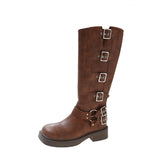 Brown West Cowboy Boots But Knee Boots Metal Belt Buckle Thick And Thick Bottom High-Sleeve Rider Boots Single Boots HZ0115