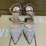 ZA Home 2025 New Famous Lumindia Bright Film Fine Heel High Heel Female Sharp Sexy T-Word Head After The Empty Water Drill Sandals HZ0115
