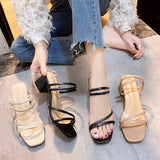 Black Fine Sandals Women 2025 New Medium Heds Slippers Women Wear Coarse Heel With Women's High Heels HZ0115