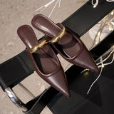 Simple Pointy Muller Slippers Women French Coarse Heel Half-Slipper Metal Bag Head Cold Drag Half-Tow HZ0115