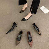 2025 Autumn And Winter New Pointed High-Heeled High-Heeled Shoes Leopard Print Fashion Commuting Low-Heeled Kitten Heel Single Shoes HZ0115