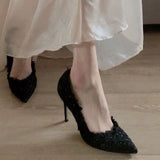 High-Heeled Women's Fine Heel 2025 New Autumn And Winter Weaving French Pointed Single Shoes Small Scented Women's Shoes HZ0115