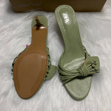ZA Home 2025 New Women's Shoes Green Petals Low Heel Temperament High Heels High-Heeled Shoes Behind The Shallow Mouth Stumbling Single Shoes HZ0115