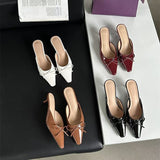 In The Summer Of 2025, The New Bow In The Fine Heel Muller Shoes Half Slippers Women's Large-Size High-Heeled Single-Shoe Sand Slippers HZ0115