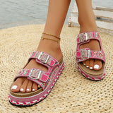 2025 New Thick Bottom Rope Double Buckle Drill Softwood Beach Slippers Large Size Women's Shoes HZ0115