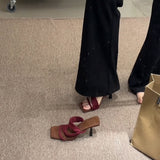 Vintage Hottie Style ~ French Head High Heel Slippers Women Summer Wearing Korean Version Of The Striped Thin Heel Sandals HZ0115