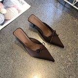 Fairy Sweet Bow High Heels 2025 Spring And Summer New Sexy Sharp Head Shallow Thin And Half Slippers HZ0115