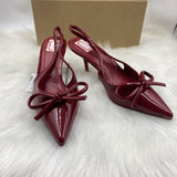 ZAJ2025 Bow Head Sandals New French Light-Tip Wine Red Patent Leather Fine Heel High Heels HZ0115
