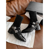 Resonable Thin Boots Women Thick And Short Boots High With French Water Drill Retro Mary Treasure Socks Boots HZ0115