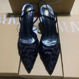 ZA Home 2025 New Women's Shoes Tip Head Behind The Empty Solid Color Embroidery Mesh Fine High Heel Muller Shoes 8326 HZ0115