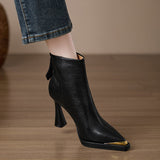 Vintage British Style Waterproof High And Short Boots Women Autumn And Winter New Metal Sharp Head Thick And Fashion Boots Thin Boots HZ0115