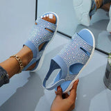 Women's Shoes Summer New Flying Hot Drill Breathable Solid Water Drill Beach Shoes Lightweight Large Women's Sandals HZ0115