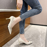 2025 New Tip-Tip Fine Heel Late French Style Non-Tiring Temperament Single-Shoe Lady Fashion Black Professional High Heels HZ0115