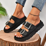 Fashion Water Drill Belt Buckle Thick Bottom Cool Slippers 2026 Summer Beach Large Size Women's Shoes HZ0115