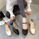 High-Heeled Women's 2025 Four Seasons New Round Head Simple Shallow Single Shoes Women's Buckle Thick Heel High Heels Women's Shoes HZ0115