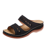2025 New Large-Size Slippers Retro Car Line Anti-Slip Round Slope And Comfortable Word Cool Slippers Woman HZ0115