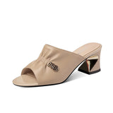 Mid-Heeled Slippers Women Wear Fashion Coarse Sandals In The Summer Of 2025 New Size One-Word Slippers HZ0115