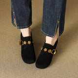 Great Look! Scrub Retro Gold Buckle Coarse Heel Lefu Single Shoes Women Heel Grandmother Shoes HZ0115