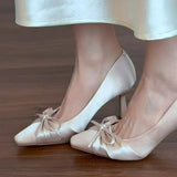 Bow High Heels Women 2025 Summer New Pointed Temperament Evening Light-Mouthed Rice White Fine Heel High Heels HZ0115