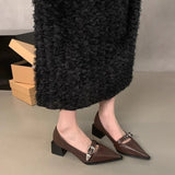 In The Autumn Of 2025, The New Pointed Leather Shoes Women's Shoes Coarse Heel French Fashion Small Small Mouth Thick Heel Single Shoes Women HZ0115