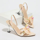 Women's Three-Dimensional Flower Decoration After The Plating Heel Tip-Shoe Fine High-Heeled Sandals Women's Shoes HZ0115