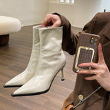 Vintage Pointed Short Boots Children 2025 New Temperament High-Heeled Shoes Patent Leather Skin Skin Skin Skin Skin Skin Skin Boots HZ0115