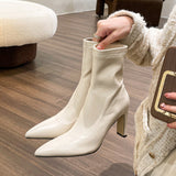 Anaokbos/ Shoreside Gentle High-Sense High-Skinned High-Legged Boots Girl Soft Skin Skin Skin Short Boots Women Spring And Autumn Boots HZ0115