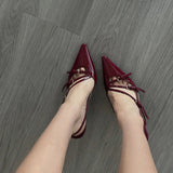 2025 New Leather With Cat Heel Sandals Female Sense Black Sharp Tip High Heel High Heel HZ0115
